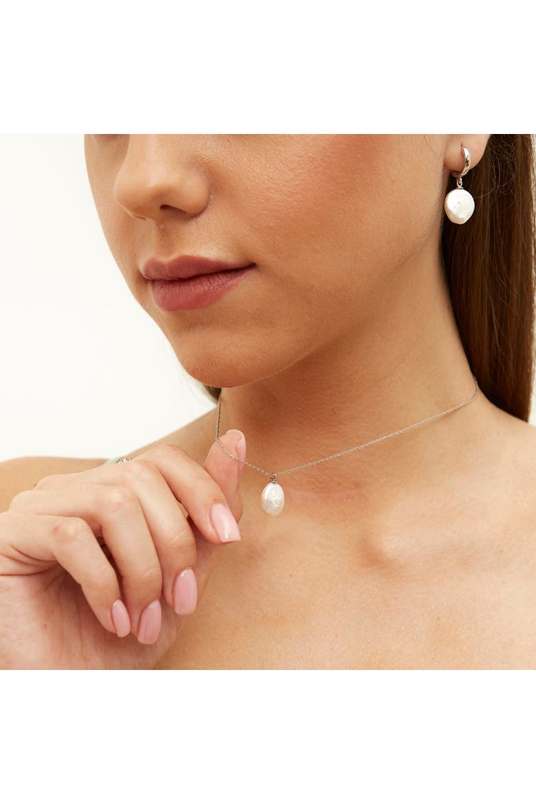 Baroque Flat Pearl Pendant Necklace Sterling Silver, Alternate, color, Silver