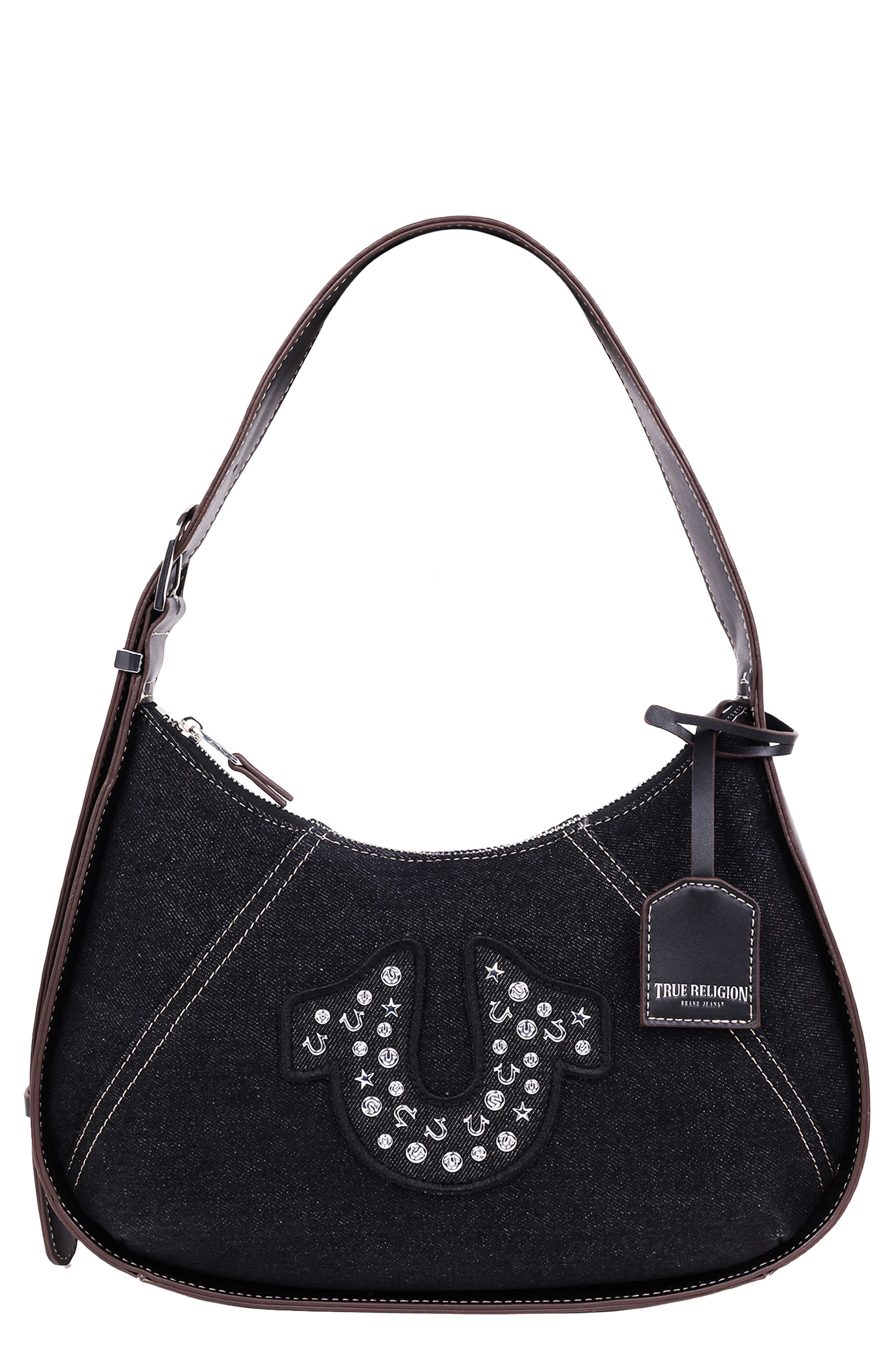 True Religion Studded Logo Denim Shoulder Bag