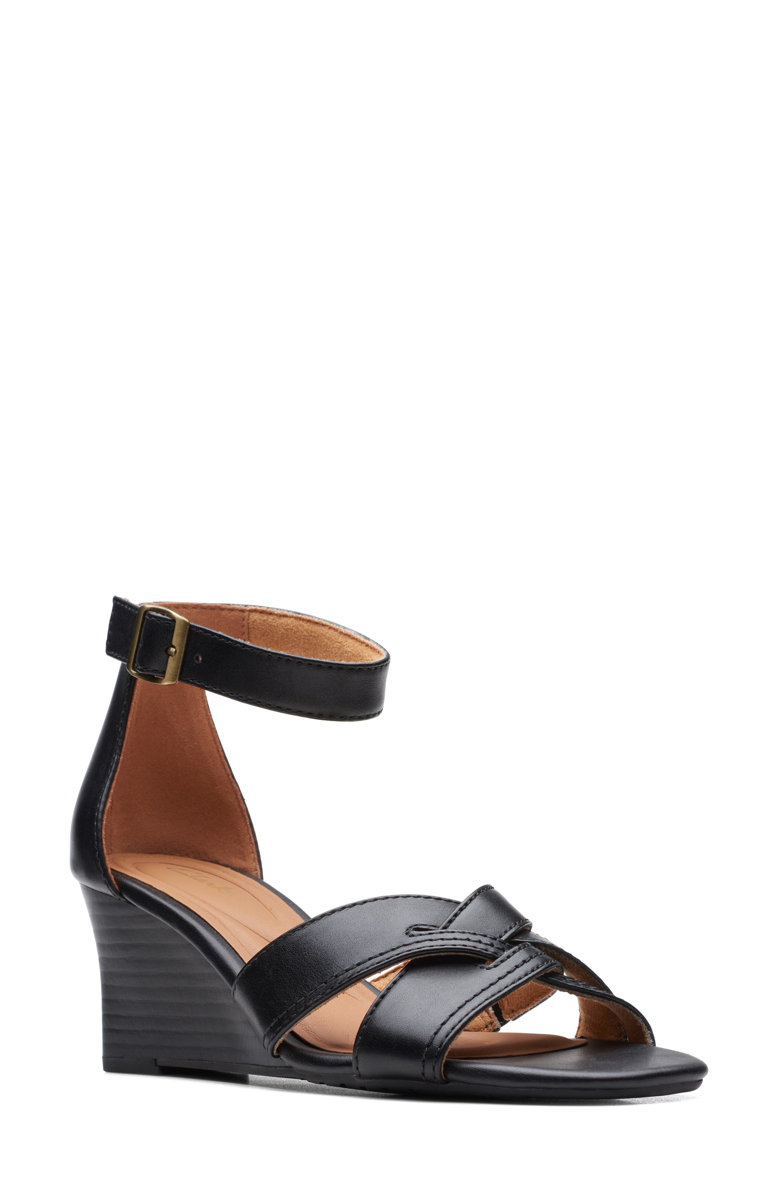 Clarks<sup>®</sup> Cielo Charm Leather Wedge Sandal, Main, color, 