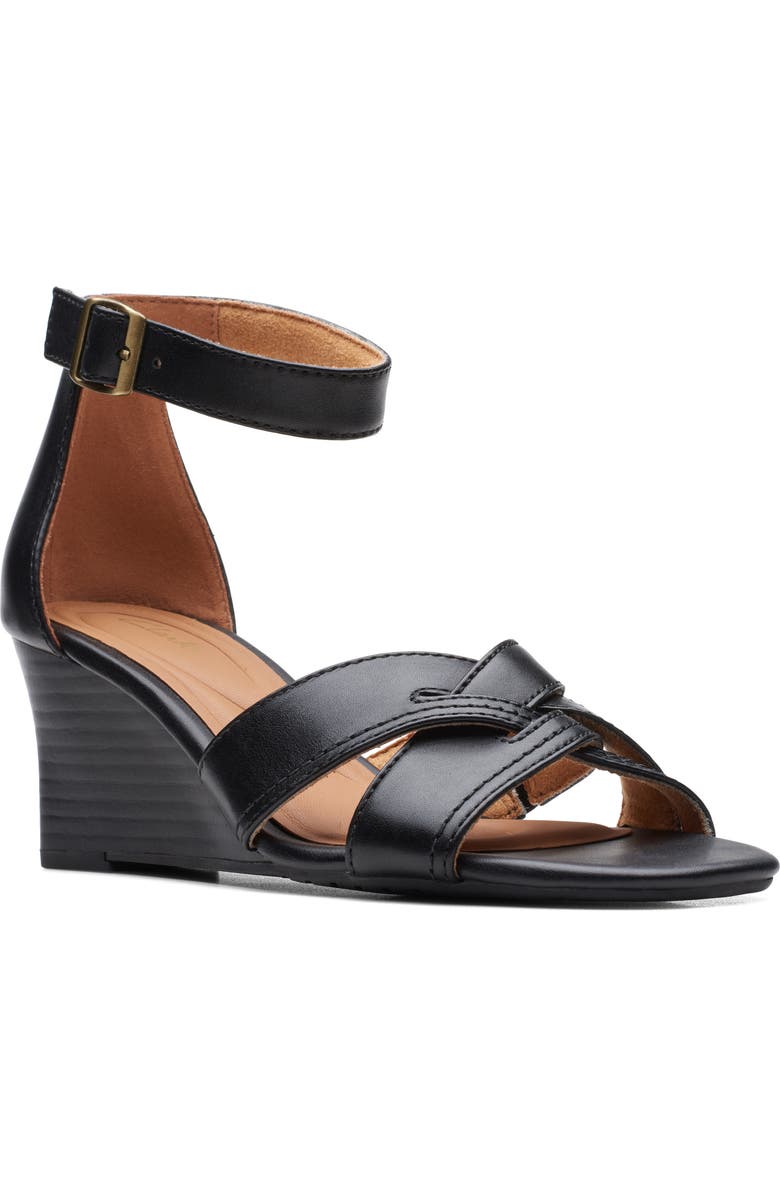 Clarks<sup>®</sup> Cielo Charm Leather Wedge Sandal, Main, color,