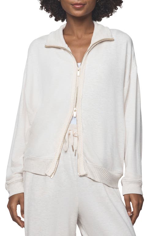 Splendid Supersoft Trim Detail Zip-up Sweatshirt In White