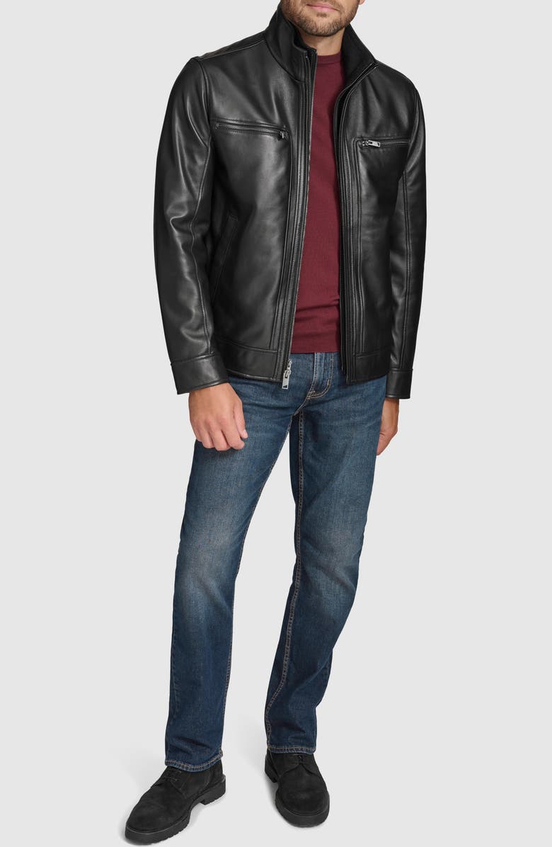 Andrew Marc Leather Moto Jacket with Attached Bib, Alternate, color, Black