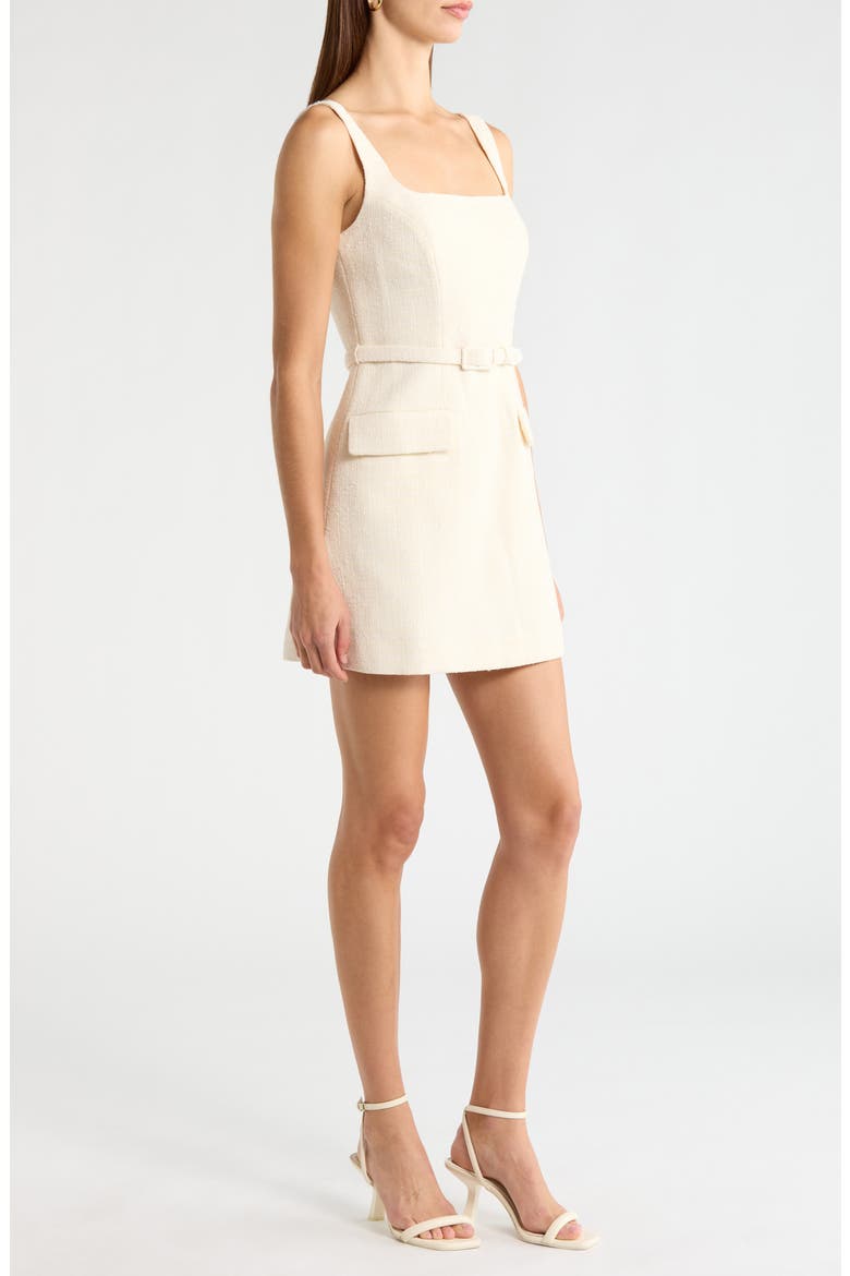 Adelyn Belted Tweed Minidress, Alternate, color, IVORY