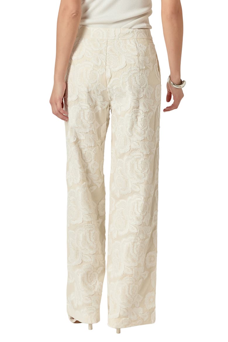 Floral Embroidered Wide Leg Cotton Pants, Alternate, color, CREAM