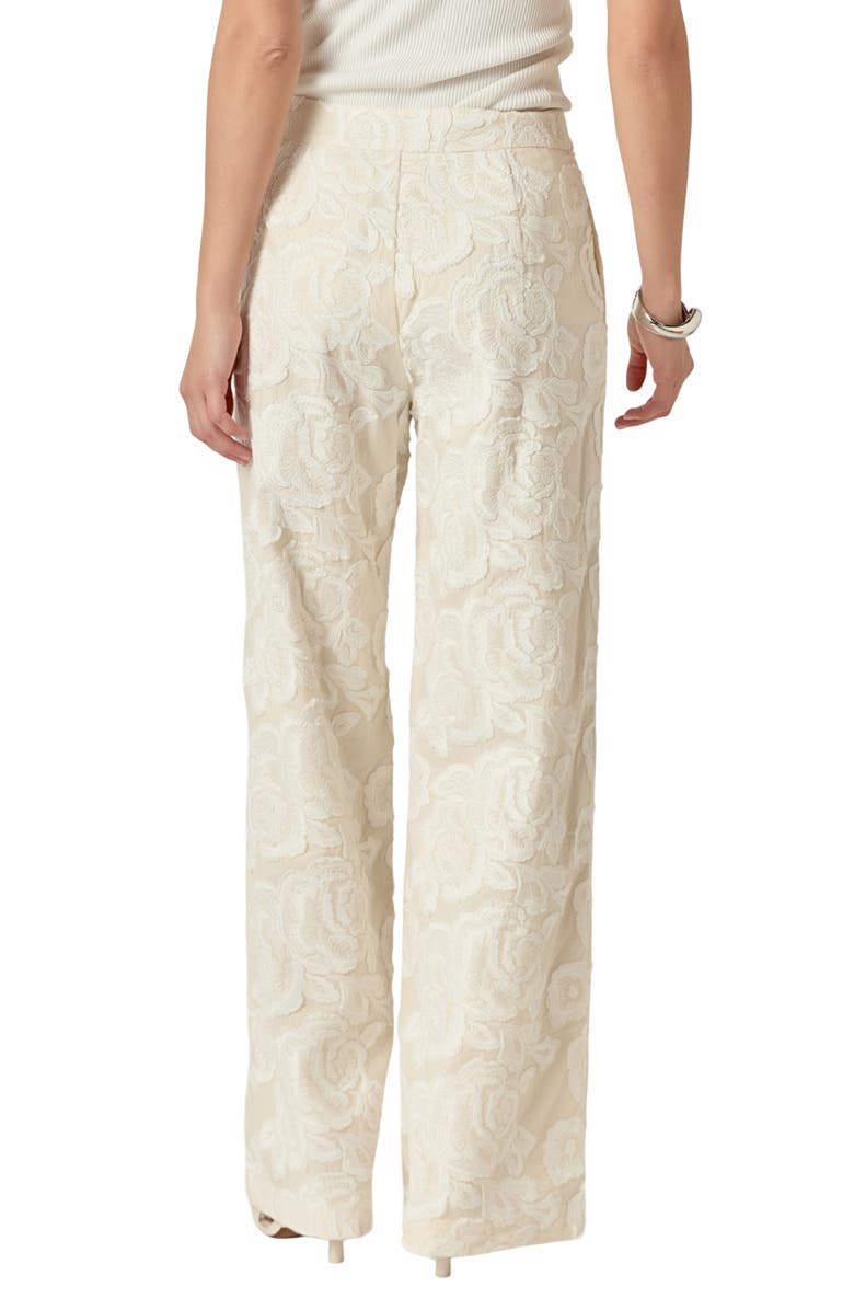 Endless Rose Floral Embroidered Wide Leg Cotton Pants, Alternate, color, Cream