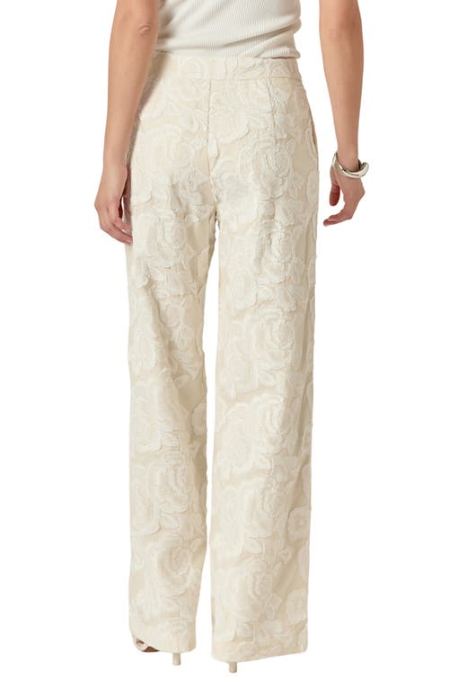 Endless Rose Floral Embroidered Wide Leg Cotton Pants In Cream