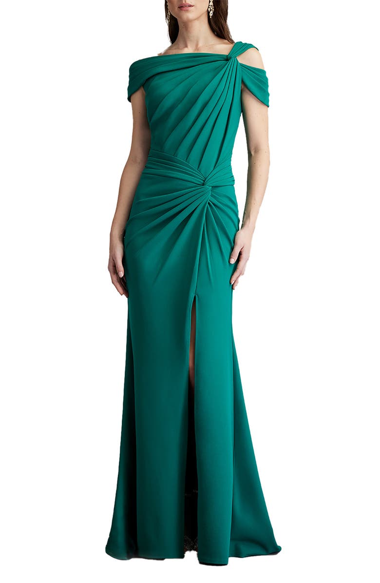 Tadashi Shoji Asymmetric Neck Pleated Gown, Main, color, 