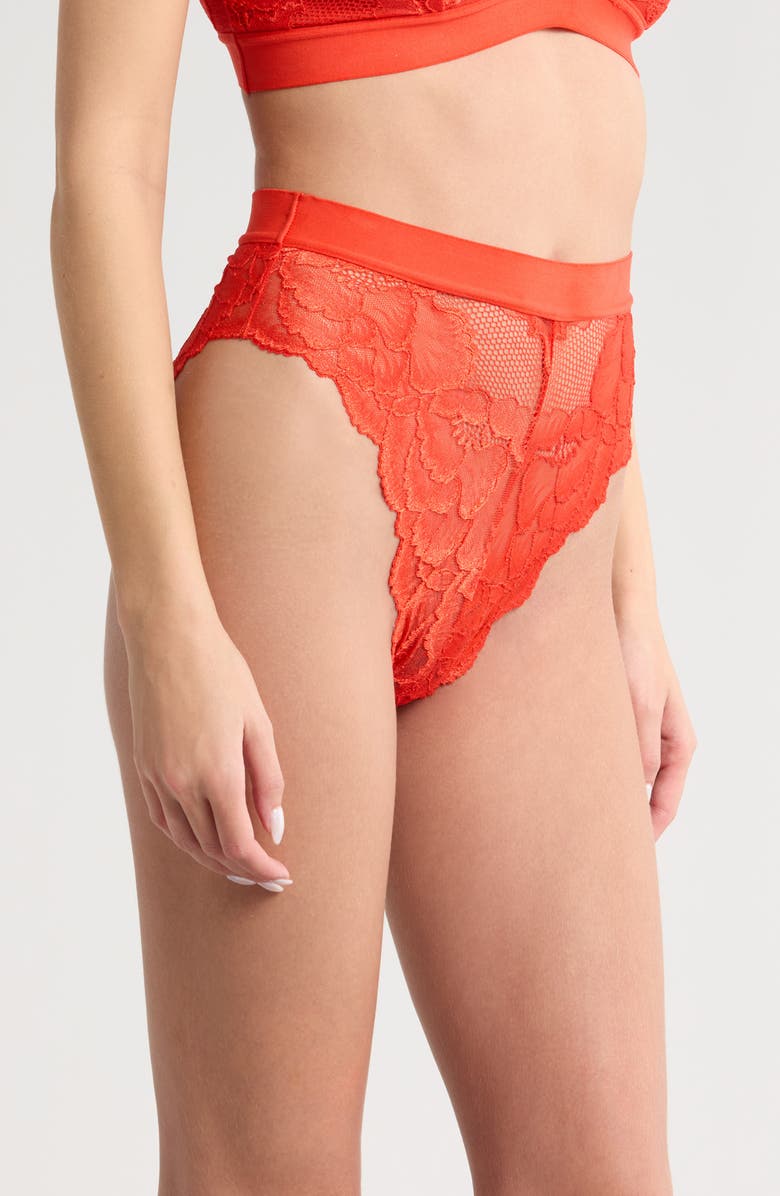KILO BRAVA Floral Lace Briefs, Alternate, color, Tigerlily
