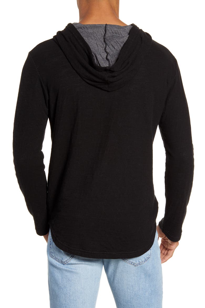 Double Layer Scallop Hoodie, Alternate, color, BLACK