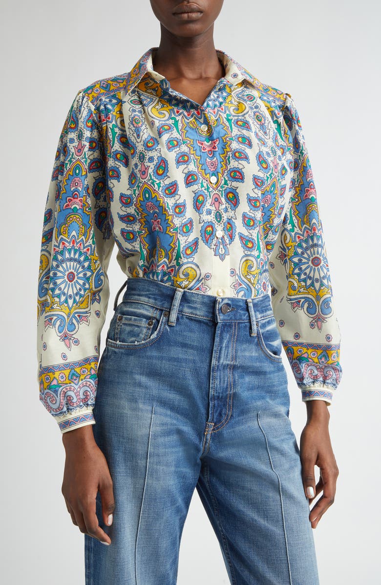 Etro Paisley Print Cotton & Silk Button-Up Shirt, Main, color, 