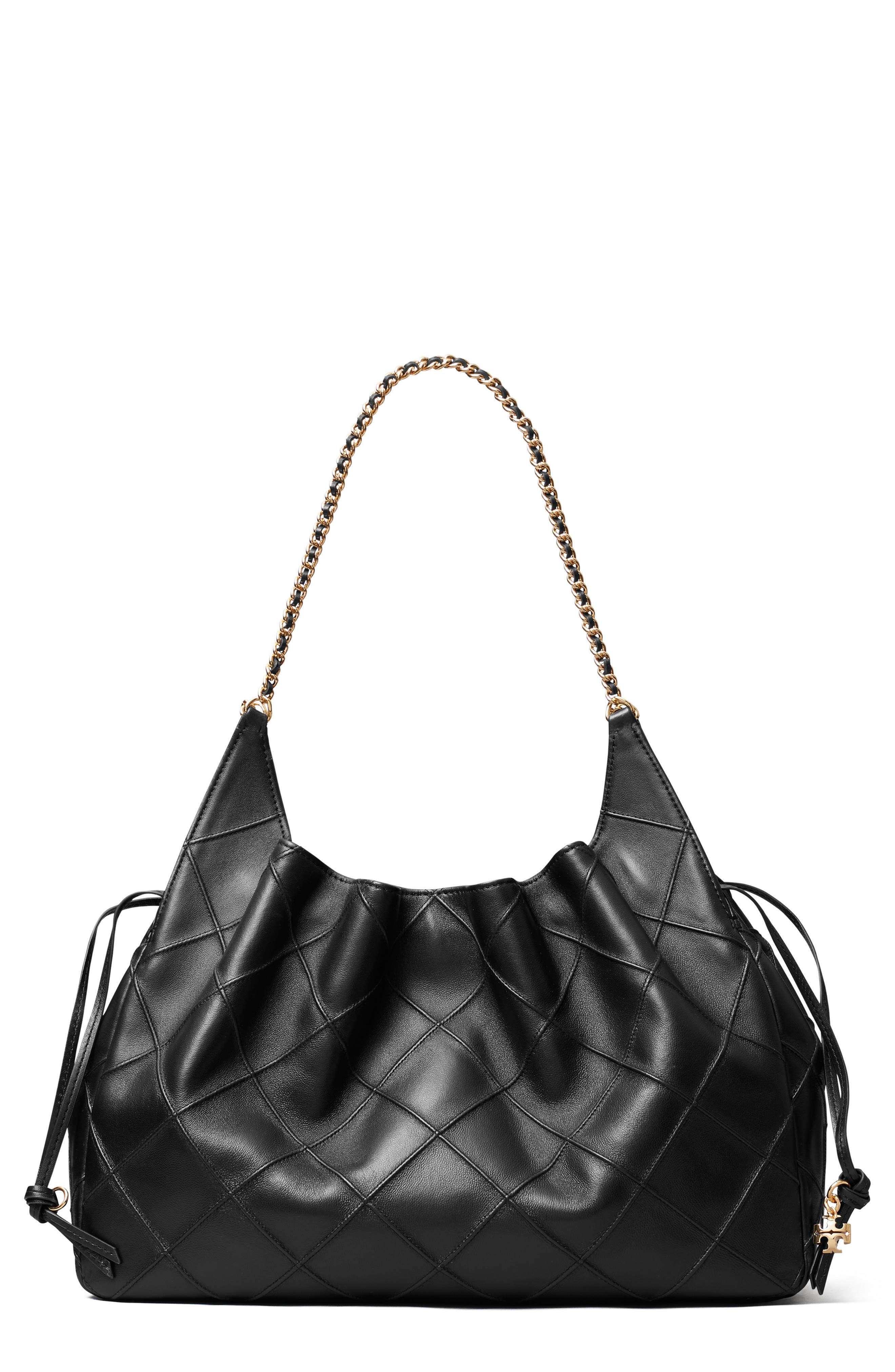 Tory Burch Large Fleming Leather Tote, Main, color, Black