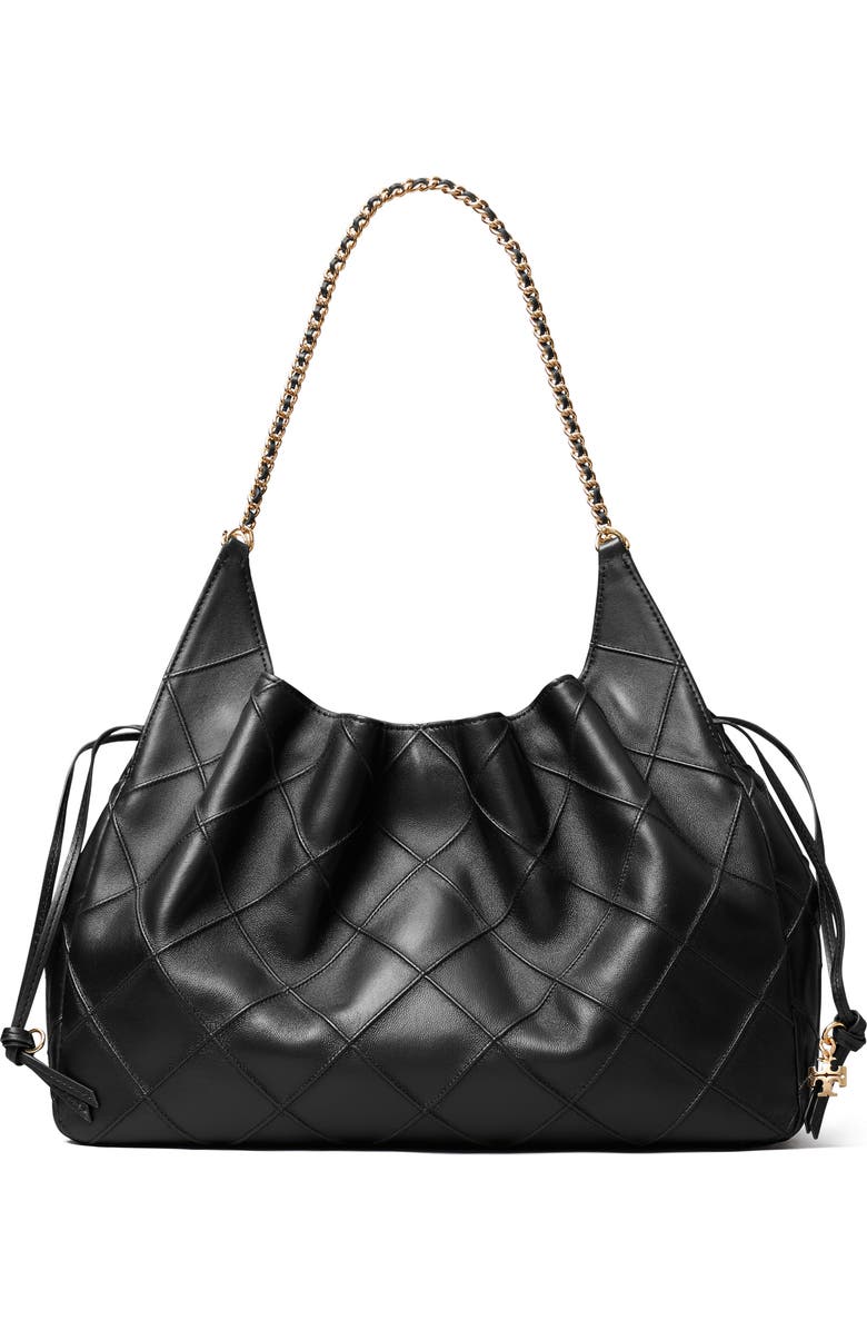 Tory Burch Large Fleming Leather Tote, Main, color, Black