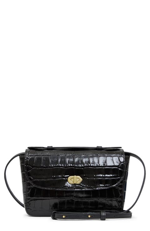 Kathryn Croc Embossed Leather Shoulder Bag