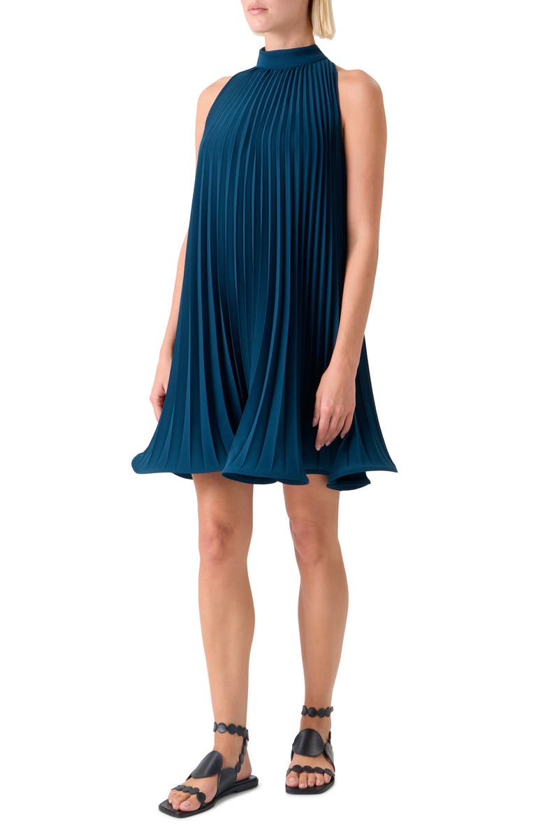 Akris punto Pleated Crepe Trapeze Dress, Alternate, color, Dark Blue