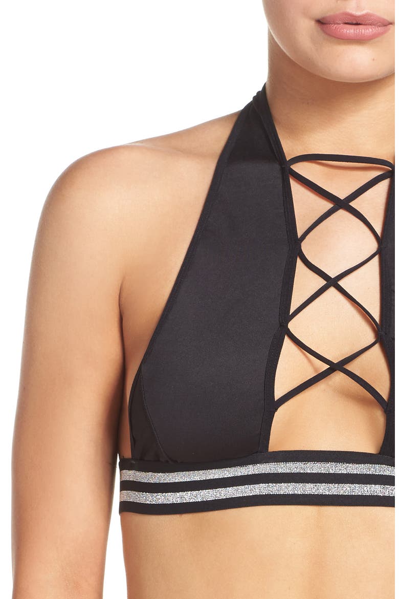Hyperspeed Halter Bralette & Bikini, Alternate, color, BLACK