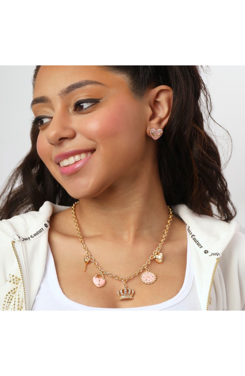 Juicy Couture Heart Crystal Stud Earrings, Gold-Tone with Crystals, Alternate, color, Pink, Gold