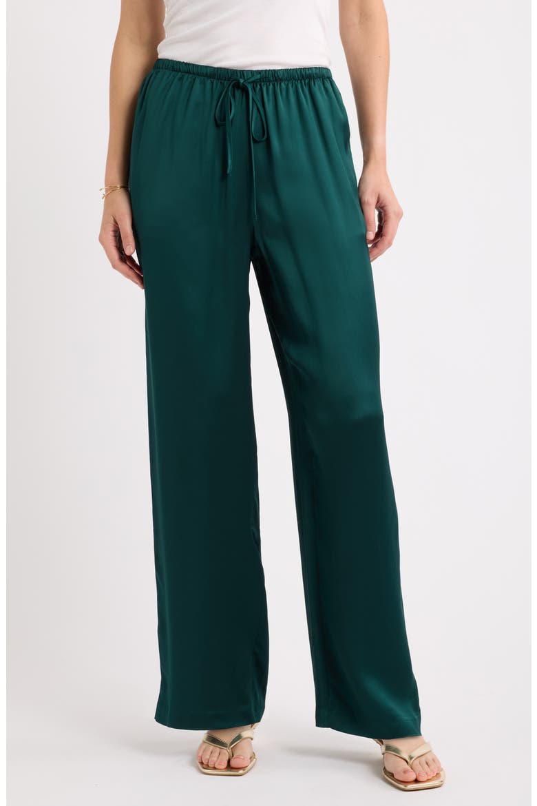 Wide Leg Satin Pants, Main, color, GREEN PONDEROSA