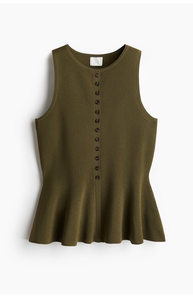 H&M Rib-knit Peplum Waistcoat, Main, color, Dark Khaki Green