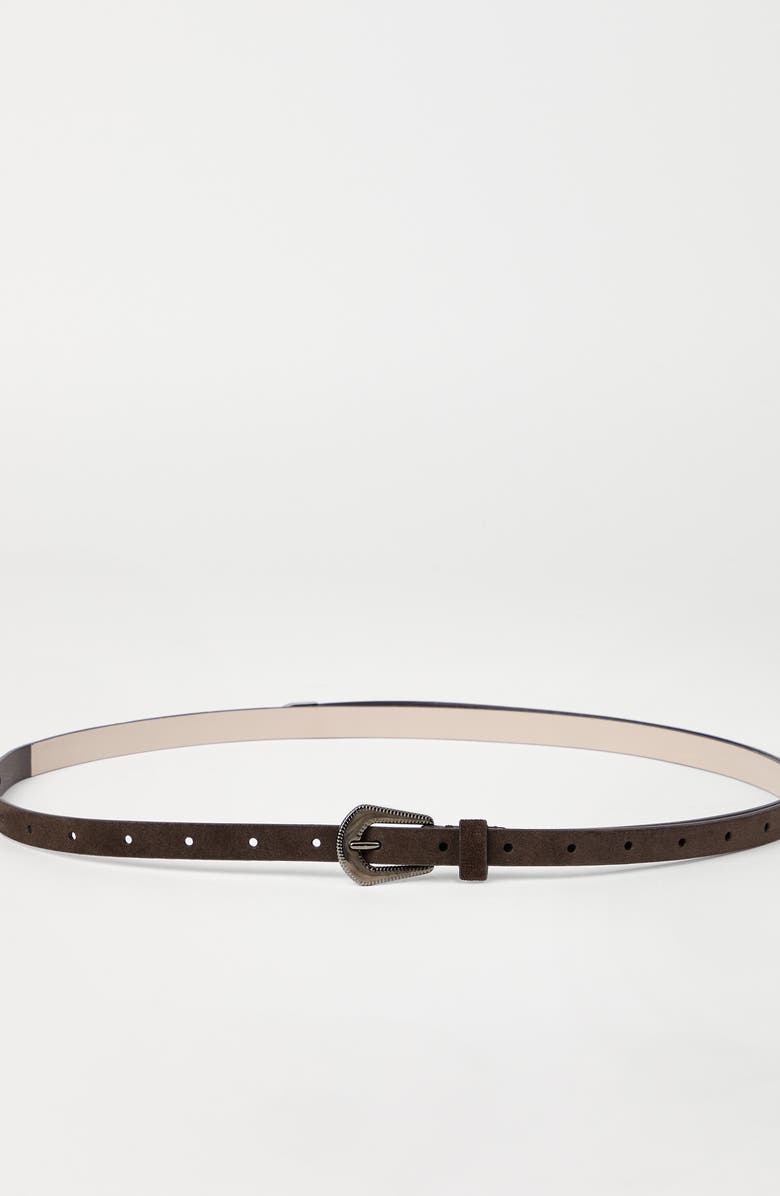 Brunello Cucinelli Suede slim western belt, Alternate, color, Pine Cone Brown