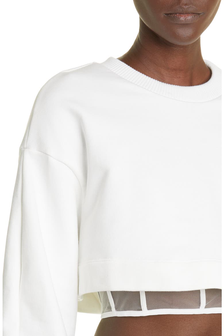 Crop Cotton Sweatshirt with Sheer Corset Inset, Alternate, color, IVORY
