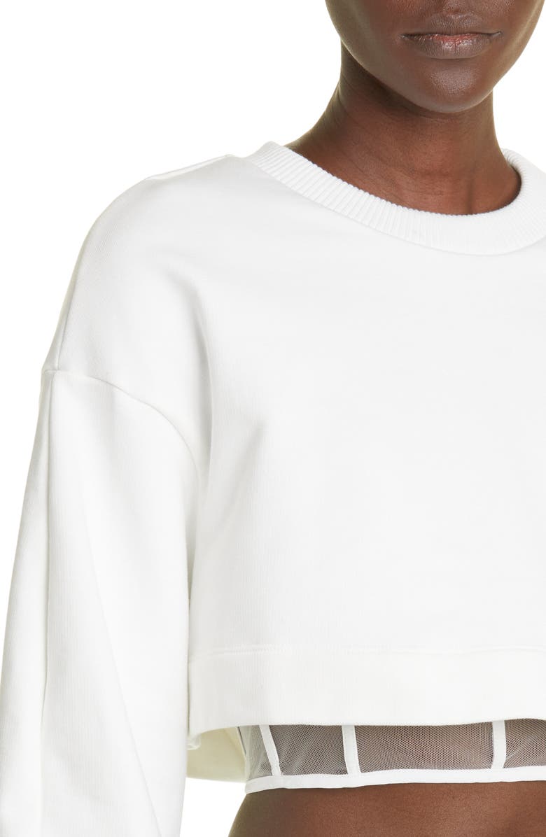 McQueen Crop Cotton Sweatshirt with Sheer Corset Inset, Alternate, color,