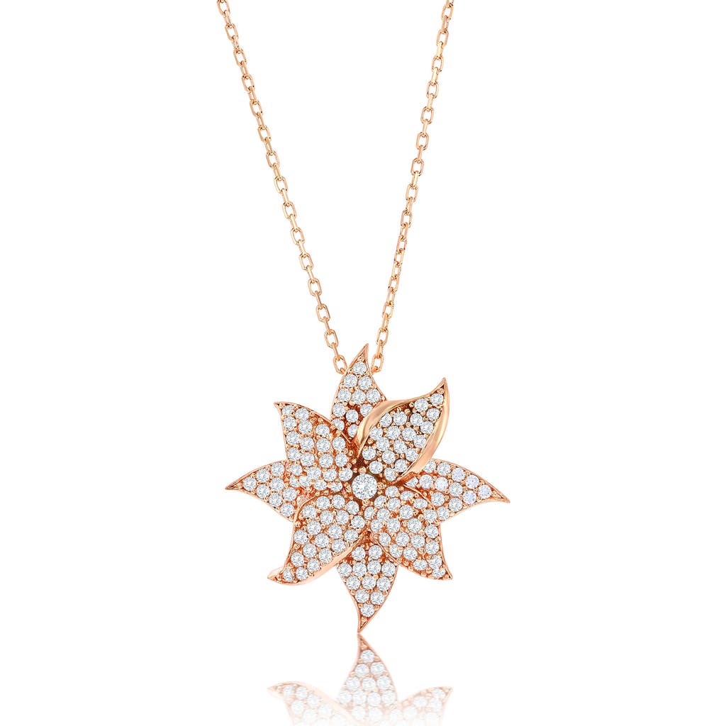 Suzy Levian Rose Sterling Silver White Cubic Zirconia Large Pave Flower Pendant