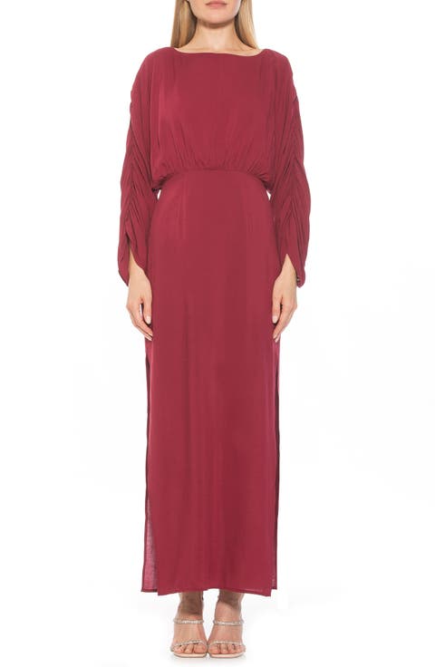 Jenna Boatneck Shirred Long Sleeve Column Dress