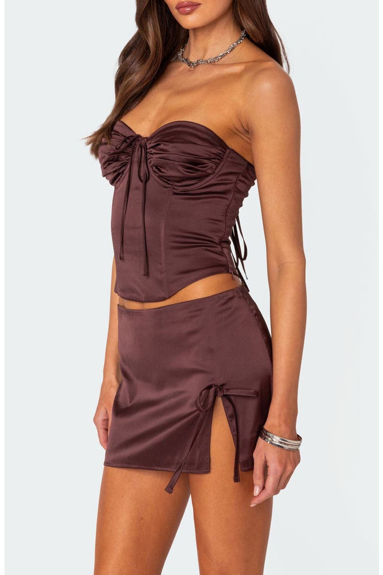 Bea Strapless Satin Corset Top, Alternate, color, BROWN