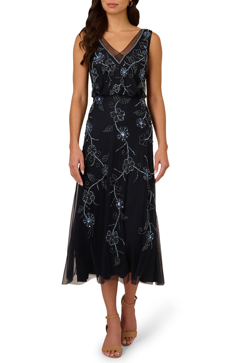 Adrianna Papell Beaded Sleeveless Midi Dress, Main, color, 