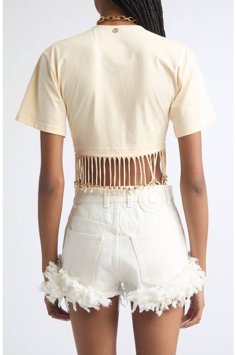 Pierced Fringe Crop Cotton T-Shirt, Alternate, color, CREME ANGLAISE