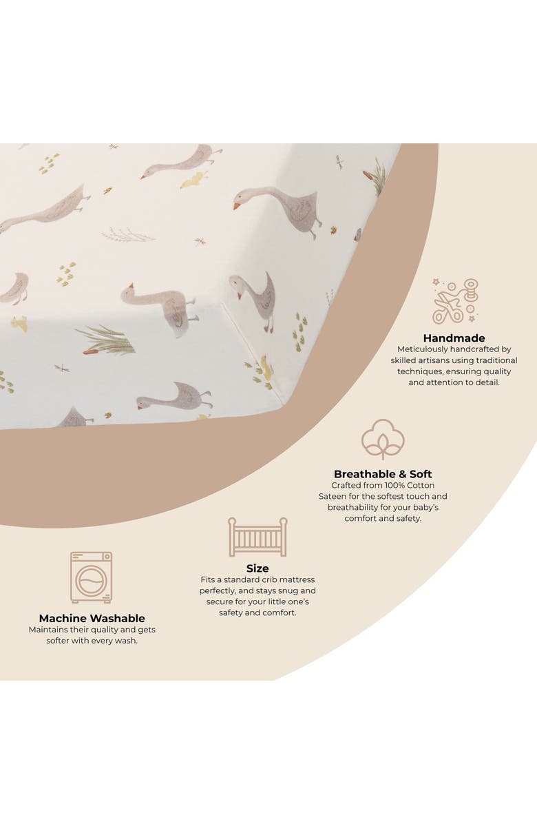 CRANE BABY Goose Fitted Cotton Crib Sheet, Alternate, color, Beige