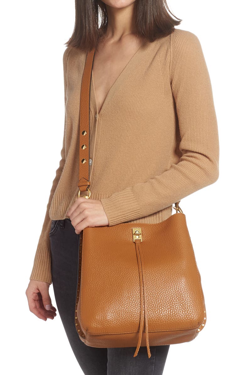 Rebecca Minkoff Darren Deerskin Leather Shoulder Bag, Alternate, color, Caramello