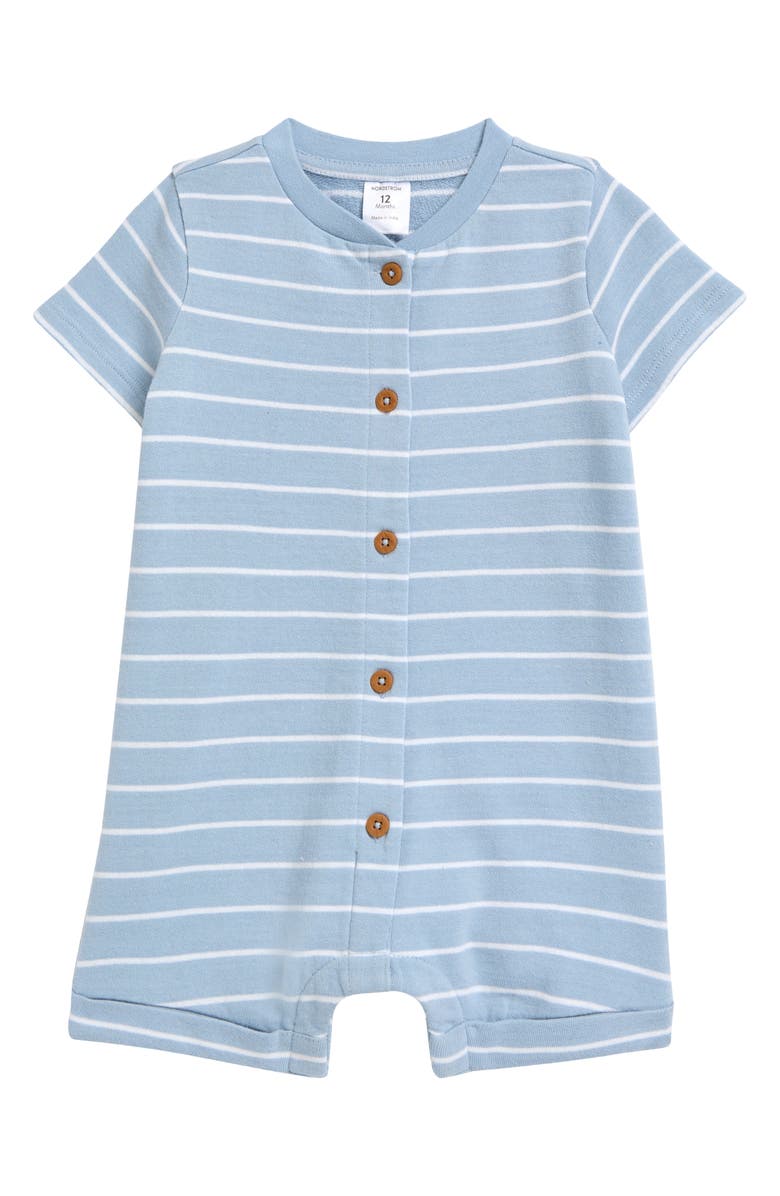 Nordstrom Stripe Button-Up Cotton French Terry Romper, Main, color, Blue Fog Picnic Stripe