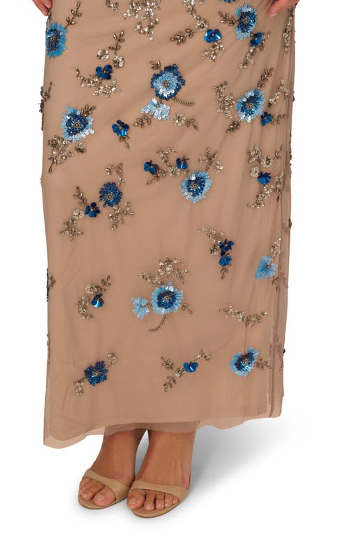 ADRIANNA PAPELL ADRIANNA PAPELL BEADED MESH COLUMN GOWN