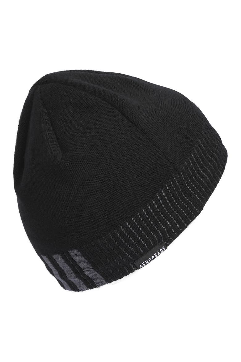 Men's Creator Three Stripe Beanie, Alternate, color, BLACK/CARBON GREY/ONIX GREY