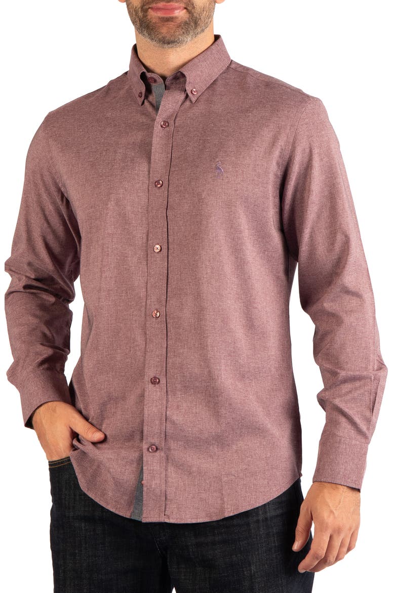 Melange Performance Long Sleeve Stretch Shirt, Main, color, WINE