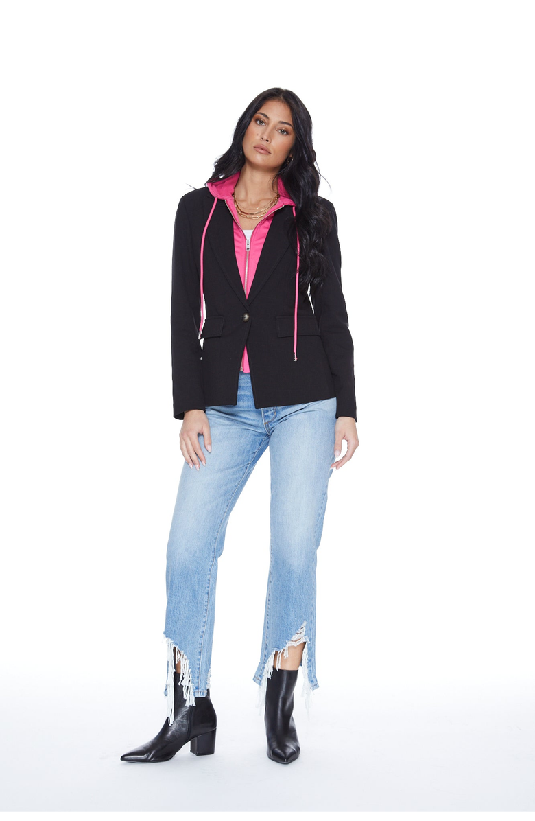 BLUE REVIVAL Hooded Helen Blazer in Black and Hot Pink, Alternate, color, Black / Hot Pink
