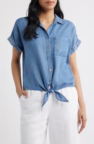 beachlunchlounge Romi Tie Front Denim Shirt