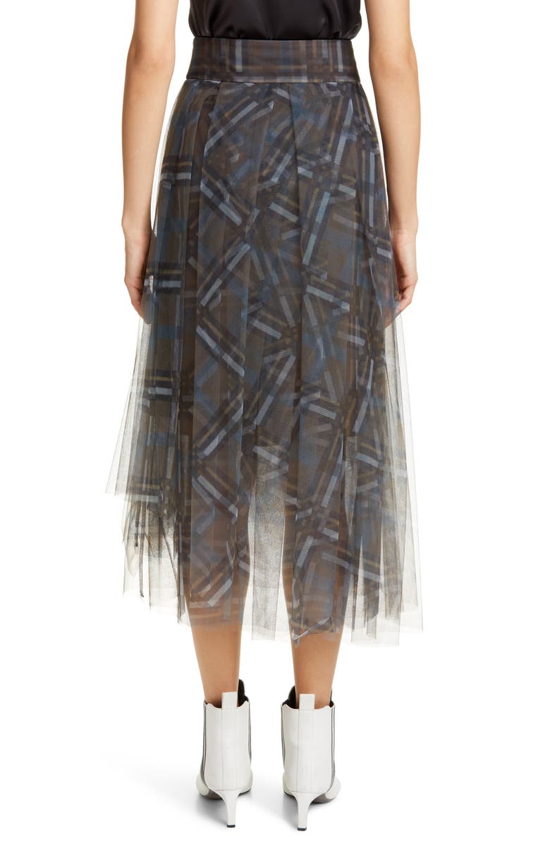 Brunello Cucinelli Check Print Tulle Midi Skirt, Alternate, color,
