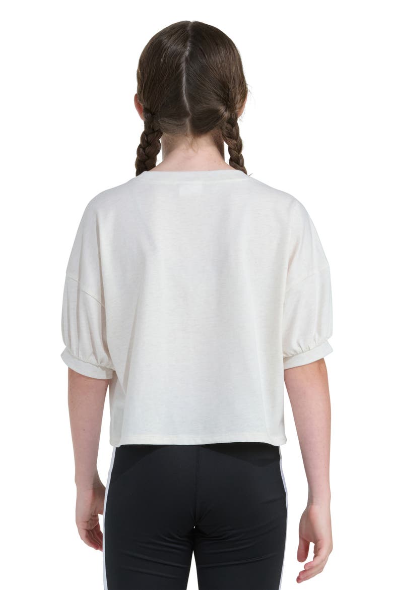 Kids' Graphic Cotton Blend Puff Sleeve T-Shirt, Alternate, color, TAN HEATHER