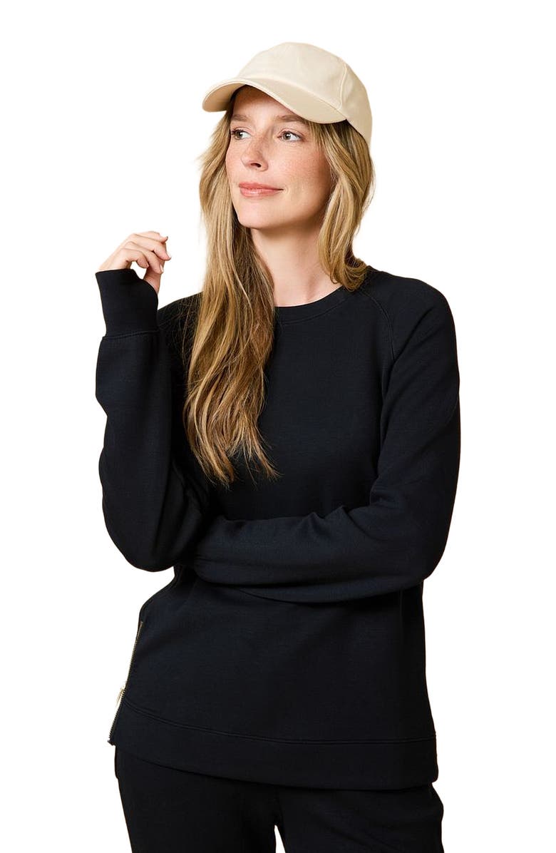 Softies Athleisure Crewneck and Crop Pant Set, Alternate, color, Black