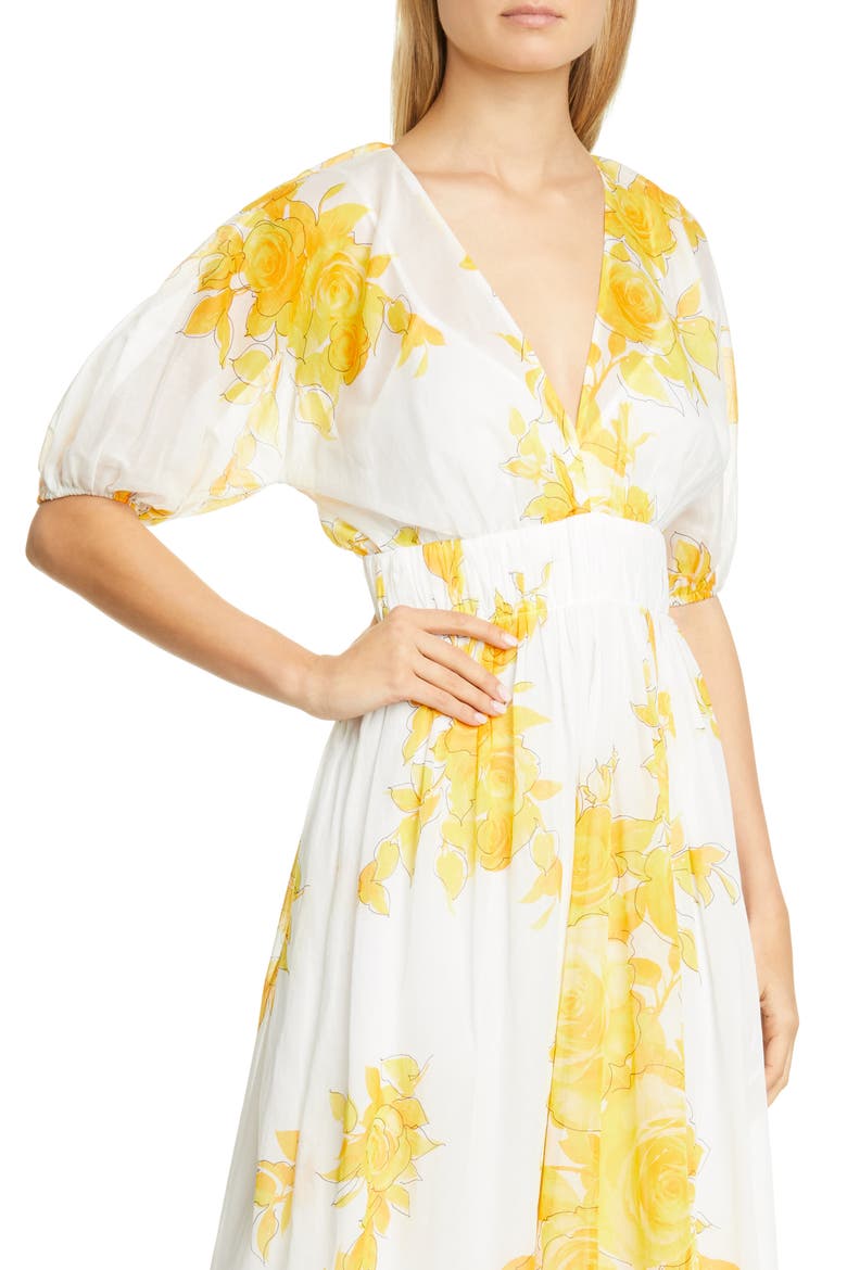 Floral Print Empire Waist Cotton Maxi Dress, Alternate, color, MARIGOLD