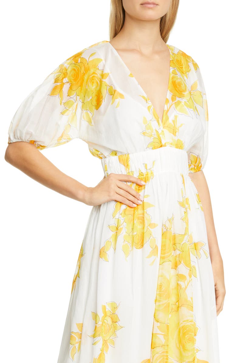 Lela Rose Floral Print Empire Waist Cotton Maxi Dress, Alternate, color, 