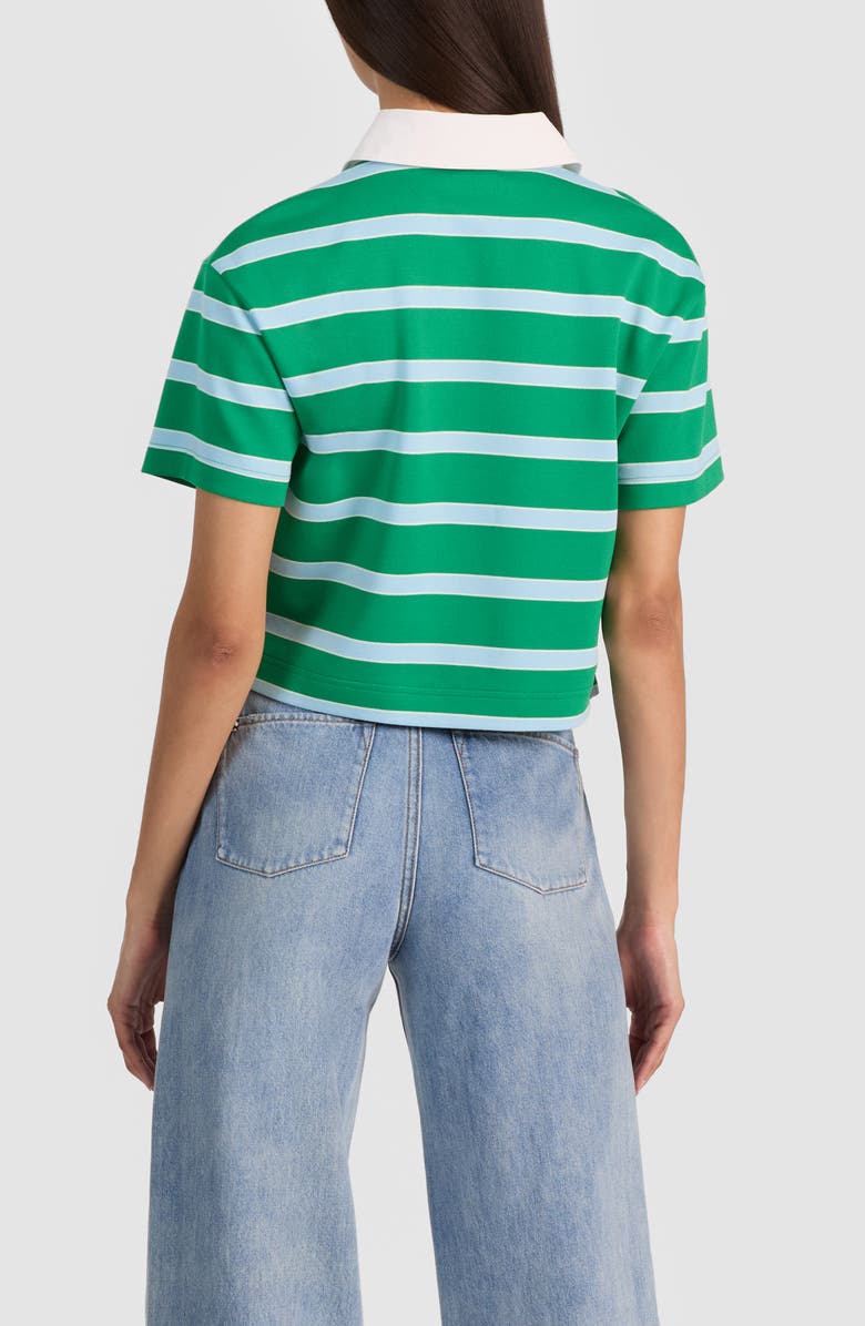 Alice + Olivia Lyle Short Sleeve Rugby Stripe Polo, Alternate, color, Green Apple/ Cloud Sky