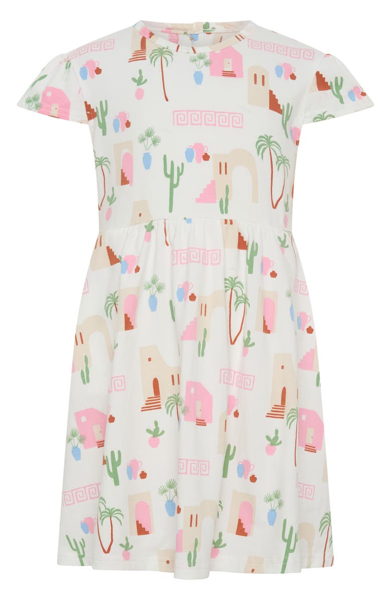 TINY TRIBE Kids' Mediterranean Print Cap Sleeve Cotton Dress, Main, color, Cream Multi