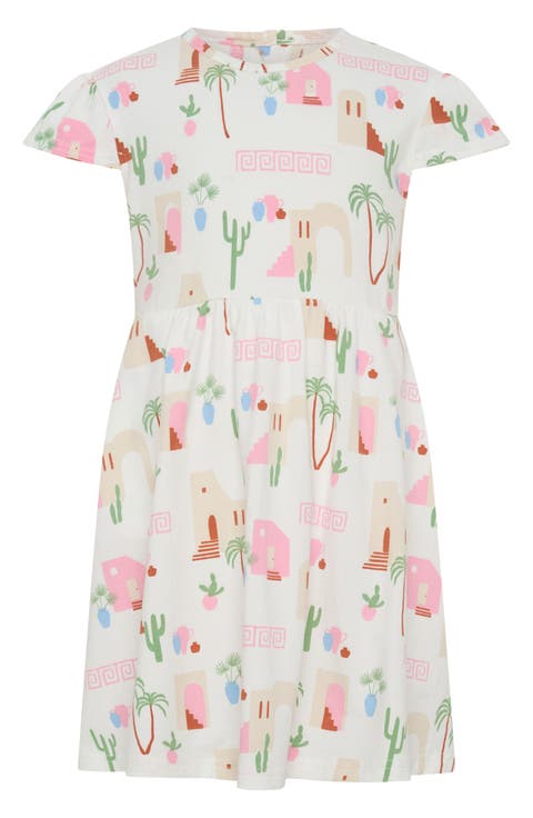 Kids' Mediterranean Print Cap Sleeve Cotton Dress (Toddler & Little Kid)