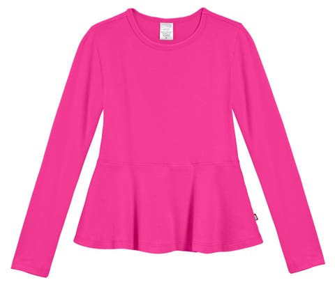 Girls Soft Cotton Long Sleeve Peplum Tee