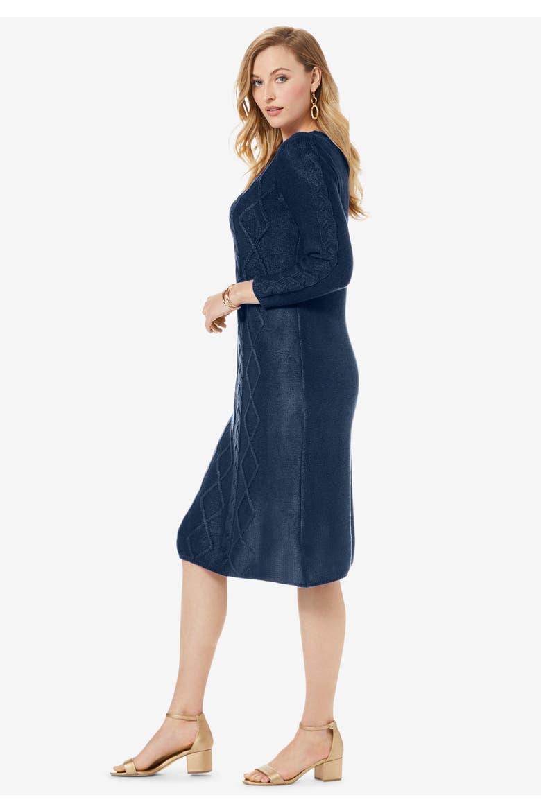 Cable Sweater Dress, Alternate, color, RICH BROWN