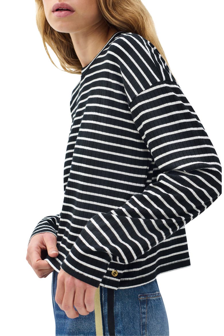 Stripe Long Sleeve Rib Top, Alternate, color, BLACK MULTI
