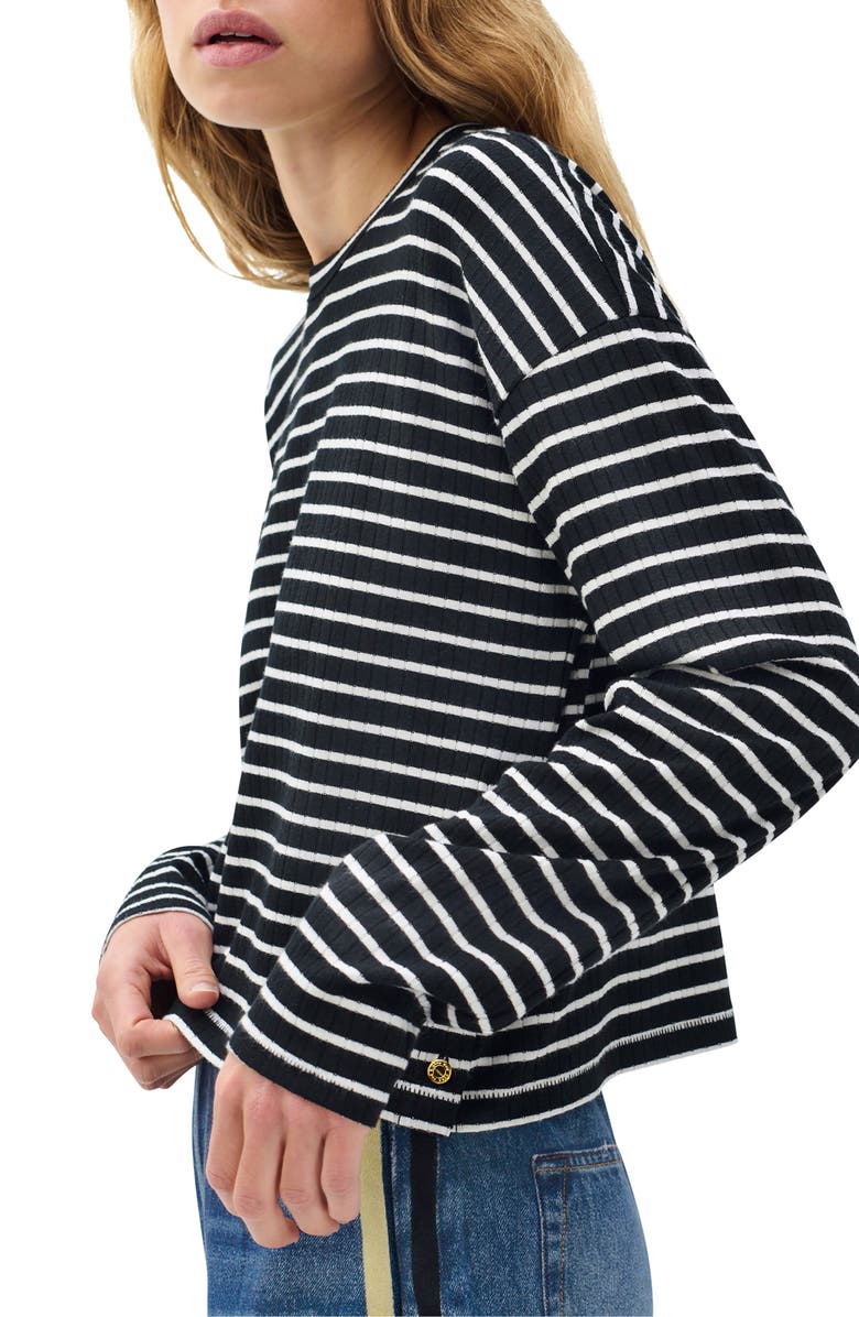 rag & bone Stripe Long Sleeve Rib Top, Alternate, color, Black Multi